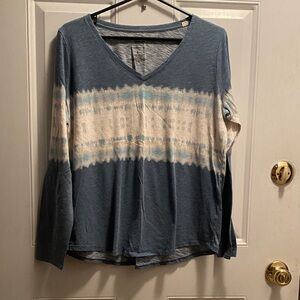 Elegant Blue and White V-Neck Blouse